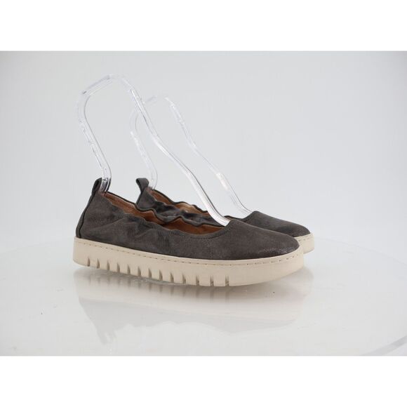 Vionic Uptown Ballet Flat Women 7.5 Grey Metallic Leather Slip On Platform Shoes - Picture 1 of 11